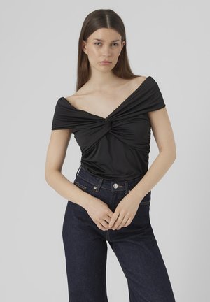 Vero Moda VMSALLA OFF SHOULDER KNOT - T-shirts med print - black