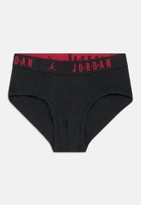 Μαύρο σλιπ ανδρών με κόκκινη ζώνη που φέρει τη λέξη "JORDAN" και το λογότυπο Jumpman σε κόκκινο χρώμα.