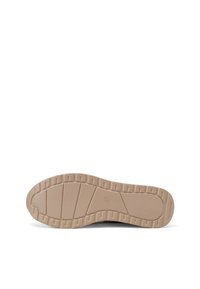Sole di scarpa in gomma beige chiaro con superficie testurizzata, caratterizzata da un battistrada con motivo e scanalature ben definite per una presa ottimale.