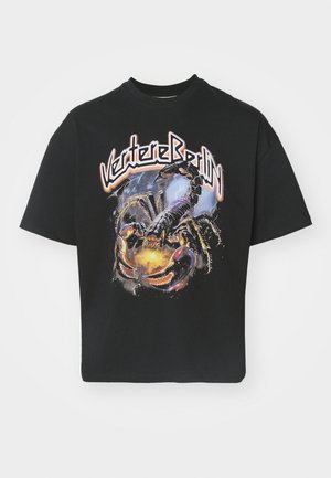 Black graphic t-shirt with short sleeves, featuring a colorful scorpion design and "VertiereBerlin" text in stylized font.