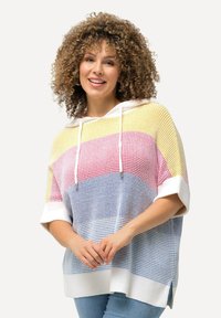 Ulla Popken BLOCK STRIPE HOODED SHORT SLEEVE - Triko s potiskem - off white