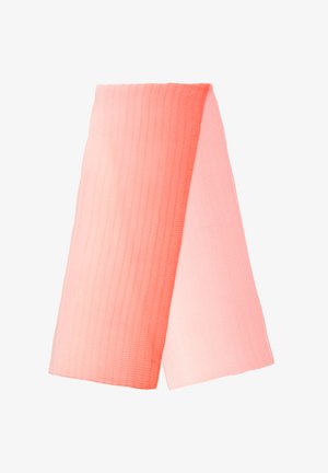 Écharpe à gradient côtelé dans des nuances de corail et de rose, présentant une texture légère et douce ainsi qu'une forme rectangulaire allongée.