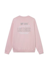 Rosa Sweatshirt mit "EST 2011" und "LES DEUX" in fettem, weißen Text auf der Rückseite. Hergestellt aus weichem Material mit gerippten Bündchen.