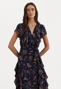 Lauren Ralph Lauren FLORAL RUFFLE TRIM GEORGETTE DRESS - Kasdienė suknelė - navy multi