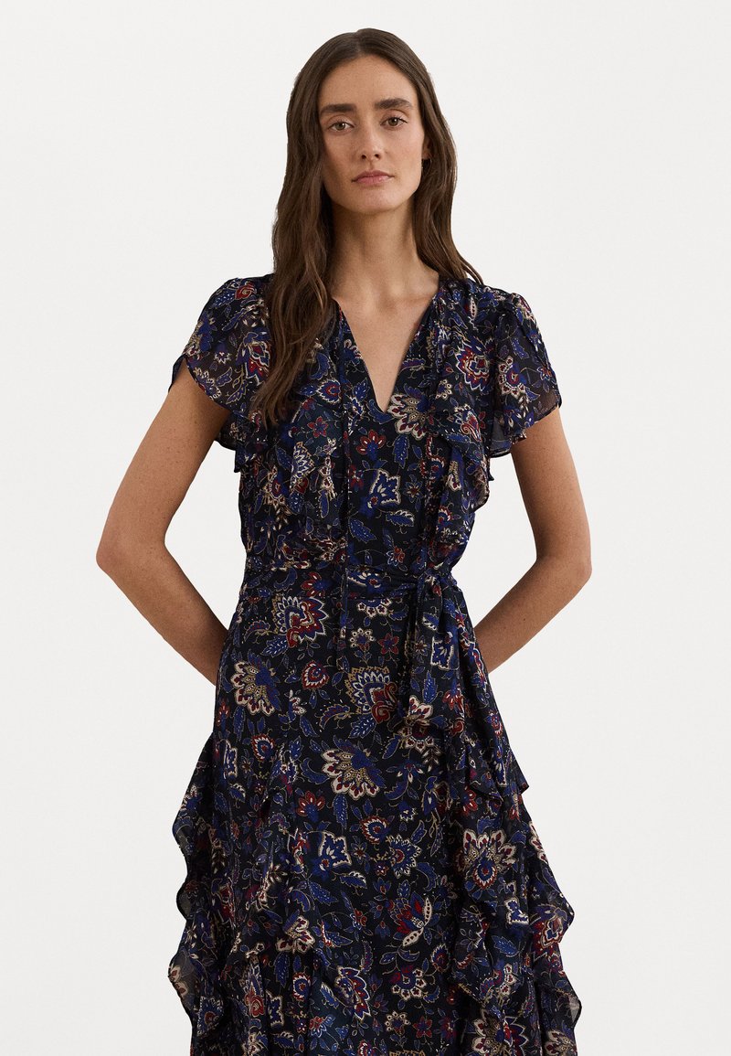Lauren Ralph Lauren FLORAL RUFFLE TRIM GEORGETTE DRESS - Kasdienė suknelė - navy multi