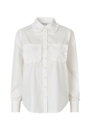 Witte blouse met een gerimpelde kraag, twee borstzakken en gathered mouwen. Gemaakt van katoen, met een gladde textuur.