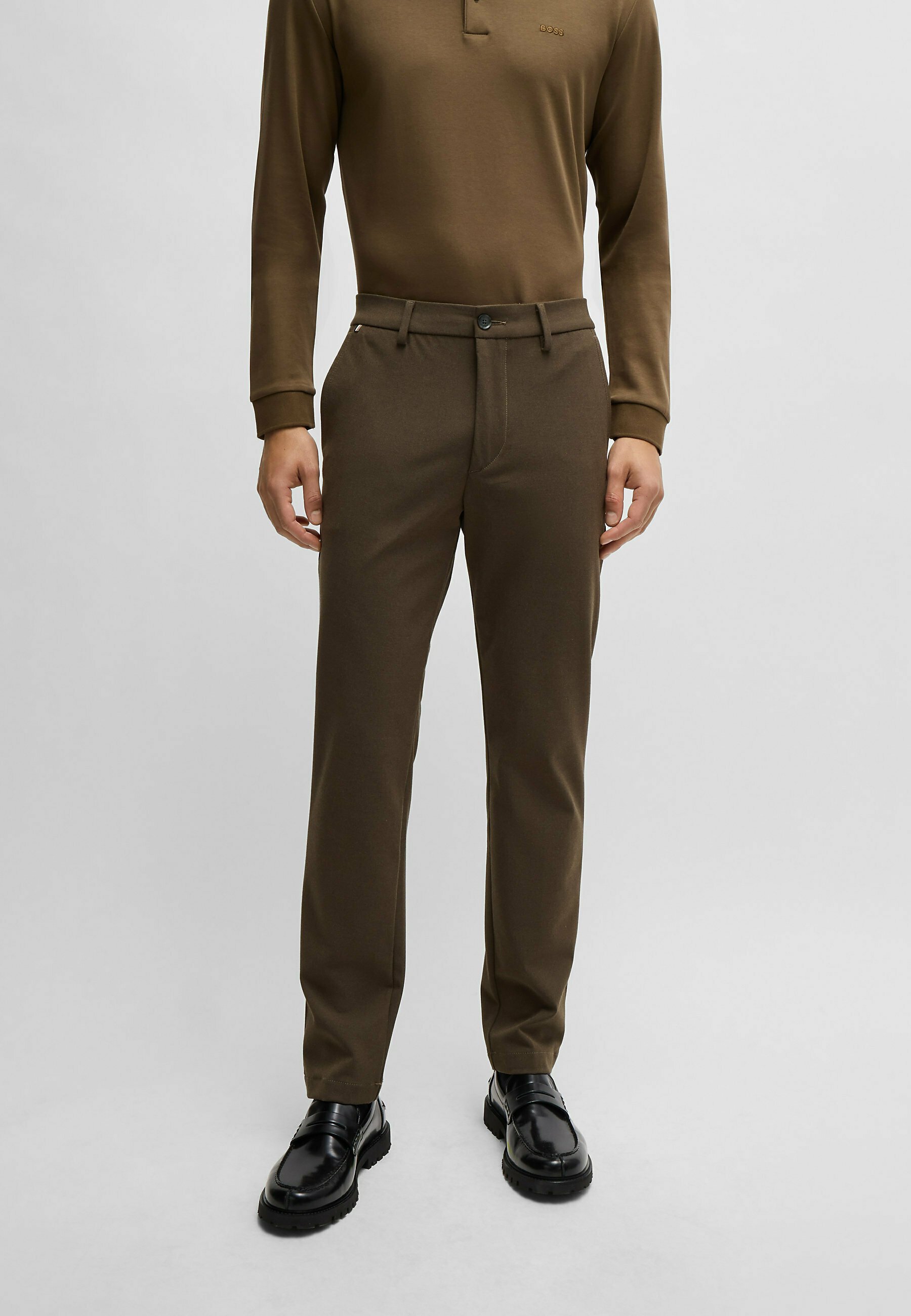 BOSS - Tapered-fit chinos in stretch-cotton satin