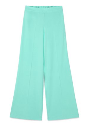 Hose mit weitem Bein in einfarbigem, hellem Türkis, mit hoher Taille und dezenten Falten vorne.