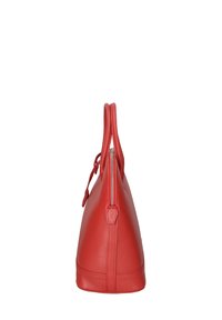 Rode leren tas met een ritssluiting, dubbele handvaten, gestructureerd oppervlak en een taps toelopende bodem, die een elegante, gestructureerde uitstraling laat zien.