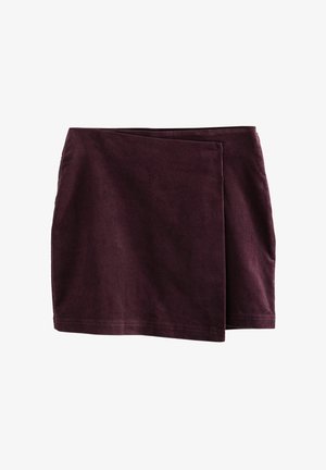 Burgundy inslag kjol i mjukt tyg med en texturerad yta. Har en vikt design och en rak fåll, lämplig för vardagsbruk.