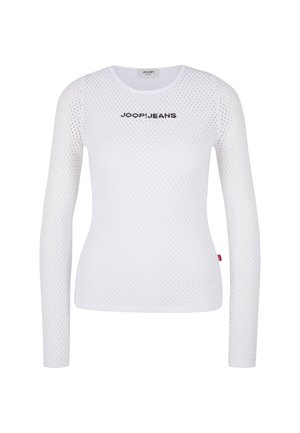 Witte lange mouwen top met een mesh-design, met een ronde halslijn en het "JOOP!JEANS" logo gedrukt op de borst.