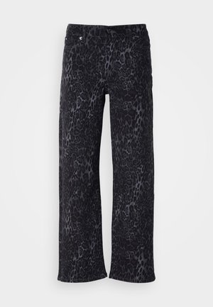 Pantaloni cu imprimeu de leopard negru, cu o croială lejeră. Fabricati dintr-un material moale, cu o textură netedă. Prevăzuți cu fermoar și închidere cu nasture.