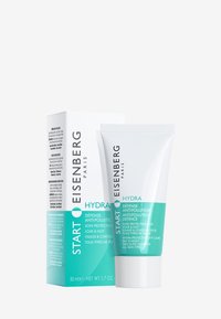 Tube blanche avec un accent teal, étiquetée "Démarrer Eisenberg Hydra" et "Anti-pollution", emballée dans une boîte assortie. Taille de 50 ml.