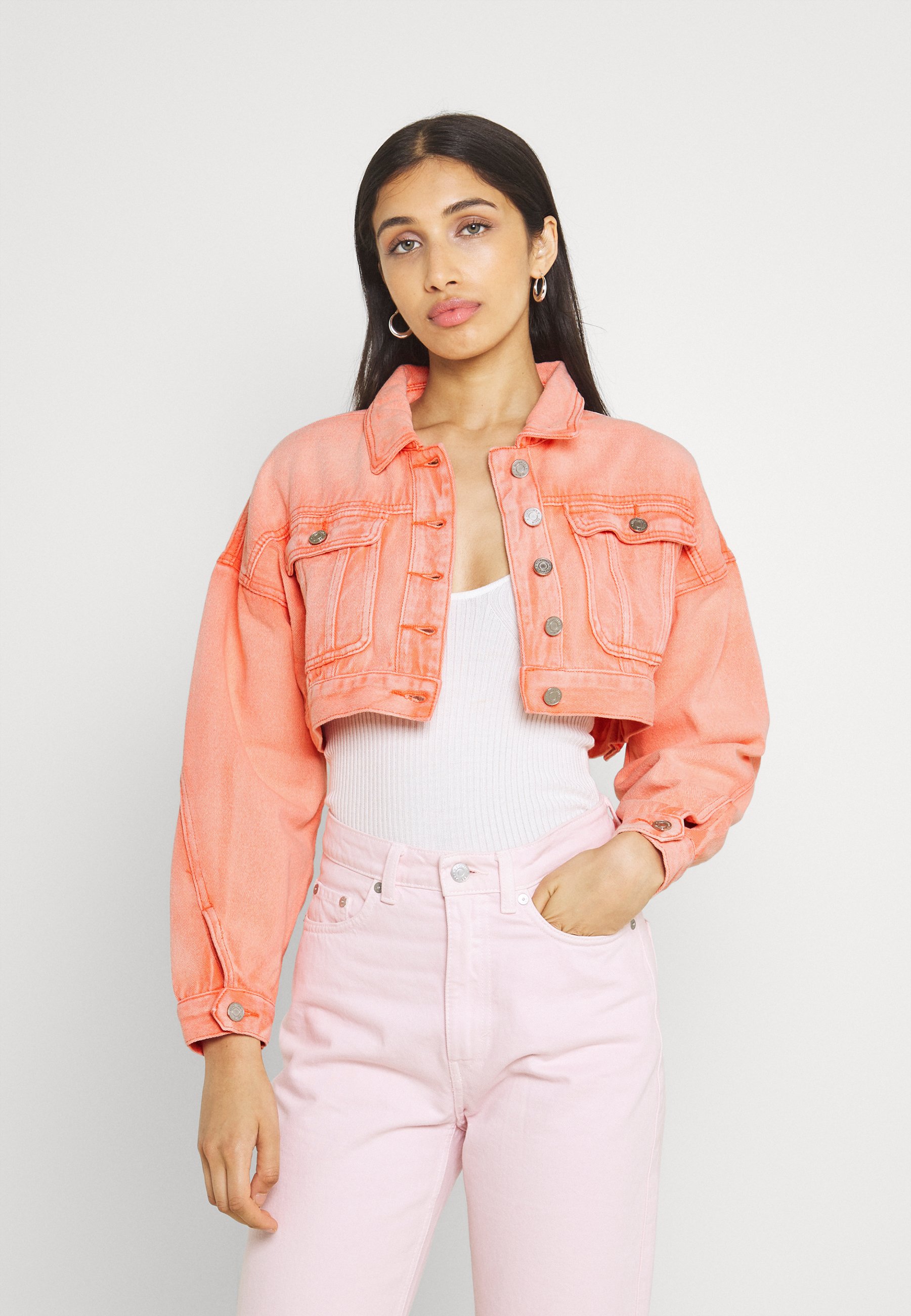 Missguided BLEACHED SEAM CROPPED JACKET - Jeansjacke - peach/orange