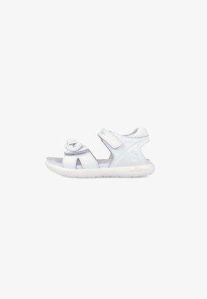 Sandalo bianco per bambini con cinturini regolabili in Velcro, supporto imbottito per il tallone e suola imbottita per il massimo comfort.