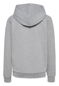 Grijze hoodie met een relaxed fit, gekenmerkt door een gladde textuur, geribbelde manchetten en zoom, met een capuchon aan de achterkant.