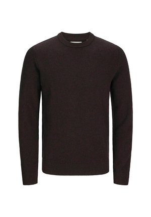 Brun rundhalsad tröja i mjukt stickat tyg. Har långa ärmar samt ribbad fåll och mudd för en snug passform. Enkel design i en solid färg.