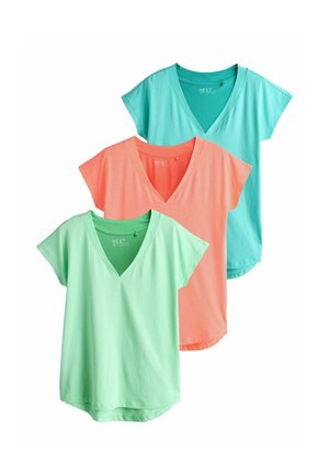 REGULAR FIT - V-NECK CAP SLEEVE - T-paita - bright green coral green