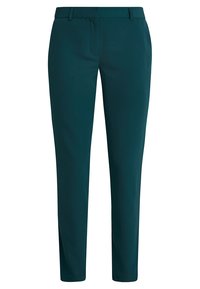 Teal raka byxor i slät väv, med flat front, två sidofickor och en klassisk midja.