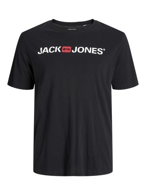Crna pamučna majica s kratkim rukavima i okruglim izrezom. Sadrži bijeli tekst "JACK" i "JONES" s crvenim naglaskom između.