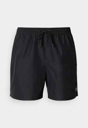 Sorte badeshorts med elastik i taljen og snøre, glat tekstur og detaljer langs sidesømmen. Ingen synlige logoer eller mønstre.