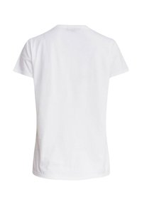 Weißes T-Shirt mit kurzen Ärmeln, das einen Rundhalsausschnitt und eine glatte Baumwollgestaltung aufweist. Minimalistisches Design ohne Muster oder Verzierungen.