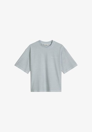 Hellgraues T-Shirt mit kurzen Ärmeln und Rundhalsausschnitt, locker geschnitten und mit dezentem Logo-Stick auf der linken Brust.