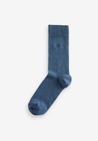 Blauer Baumwollsocken mit geripptem Bündchen, glatter Textur und abgerundeter Zehenpartie; besitzt ein dezentes Logodetail in der Nähe des Knöchels.