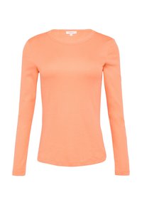 Langslouch T-shirt in lichtoranje, gemaakt van zachte katoenstof. Ronde halslijn en slim fit, zonder patronen of versieringen.