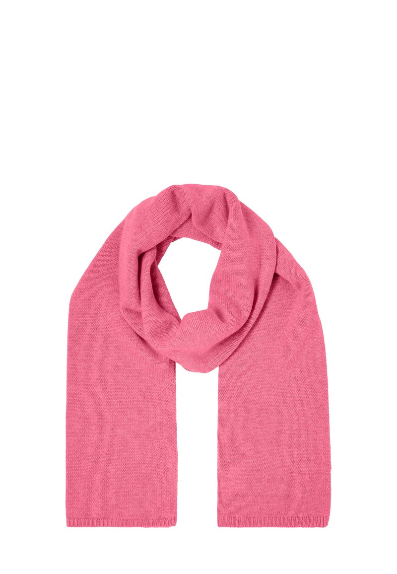 Roze sjaal van zacht materiaal, met een gladde textuur en een doorlopend ontwerp, zonder zichtbare patronen of hardware-details.