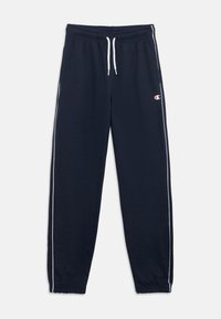 Στρατιωτικό μπλε παντελόνι φόρμας από απαλό ύφασμα με ελαστική μέση και λευκά κορδόνια. Διαθέτει λευκές ρίγες στο πλάι και σφιχτά τελειώματα στους αστραγάλους.