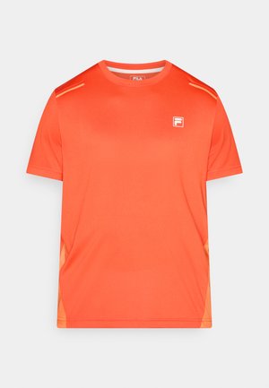 Kurzärmeliges Sportshirt in leuchtendem Orange mit orangen Akzenten, gefertigt aus leichtem Stoff. Verfügt über einen Rundhalsausschnitt und ein dezentes Logodetail.
