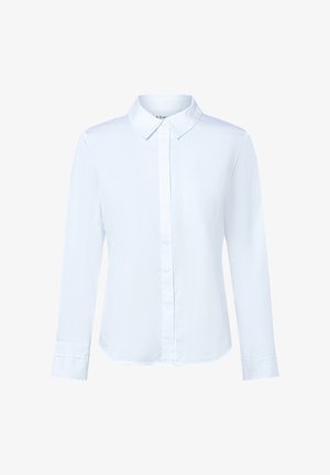 White long-sleeve button-up shirt with pointed collar and single chest pocket, displayed against a plain white background.