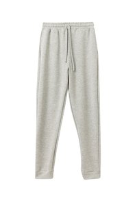Lichtgrijze sweatpants gemaakt van zachte stof, met een elastische tailleband met een trekkoord, twee zijvakken en geribbelde hems.