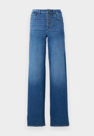 Brede blauwe denim jeans met een hoge taille en vijf knopen. Kenmerkt zich door klassieke stiksels en een nette zoom.