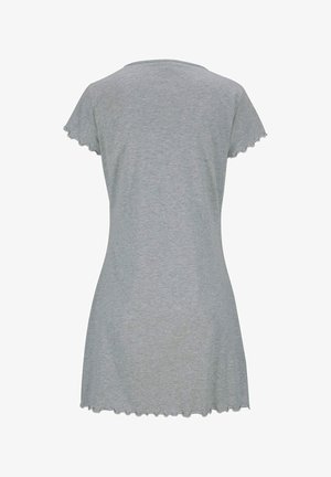 Grau kurzärmliges Nachthemd aus weichem Stoff, mit gewelltem Saum an den Ärmeln und am Saum, entspannter Passform und einfachem Design.