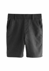 Grå stofshorts med en tekstureret finish, der har to frontlommer og en flad talje med bæltestropper. Moderne skræddersyet pasform.