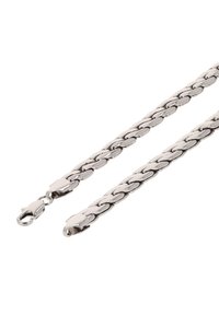 Sølv kædehalssmykke med sammenkoblede ovale led, der har en lobsterlås. Glat tekstur med en poleret overflade.