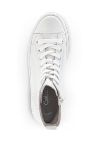 Witte hoge sneakers van leer, met een ronde neus, vetersluiting, ritssluiting aan de zijkant en een gevoerde binnenkant met een logoinlegzool.