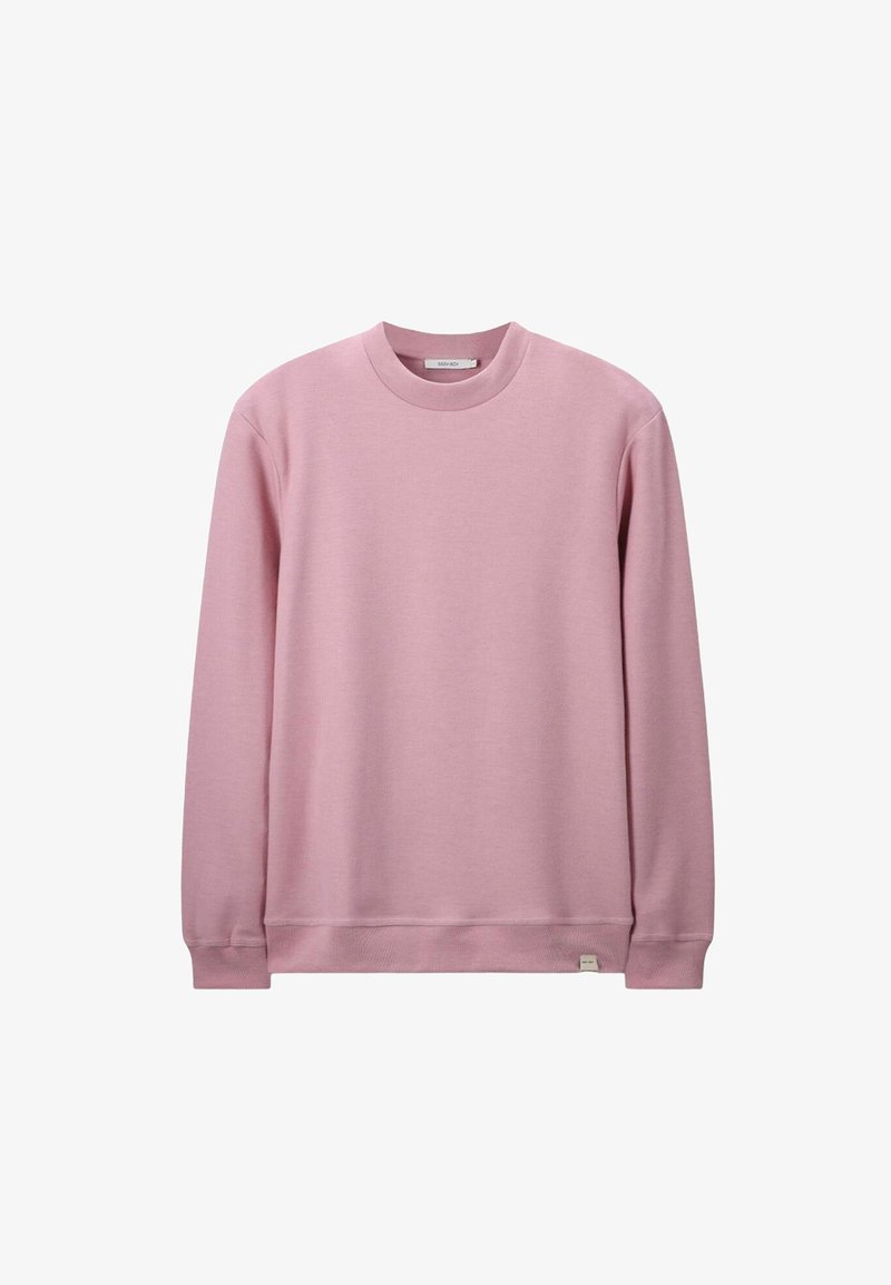 Roze sweatshirt met een ronde hals, lange mouwen en geribbelde manchetten. Gemaakt van zacht materiaal met een gladde textuur en minimale branding.