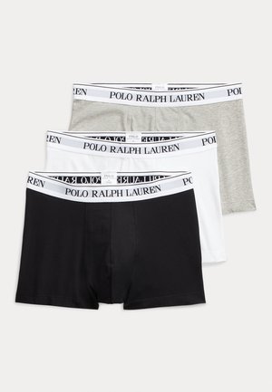 Drei Paare Boxer Shorts: schwarz, weiß und grau. Elastische Bündchen mit dem Logo "POLO RALPH LAUREN". Glattes Baumwollmaterial, enganliegendes Design.