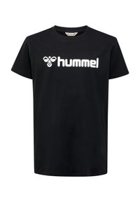 Tricou din bumbac negru, cu mâneci scurte. Prezintă un logo alb "hummel" imprimat pe piept. Guler clasic rotund.