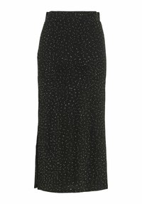 Svart ribbad midiklänning med en subtil glans, sidoklyfta och elastisk midja för komfort. Tillverkad av ett mjukt, texturerat tyg.