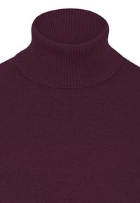 Bordowy sweter z golfem o prążkowanej strukturze i wysokim kołnierzu, wykonany z miękkiego materiału dzianinowego, o dopasowanym kroju.