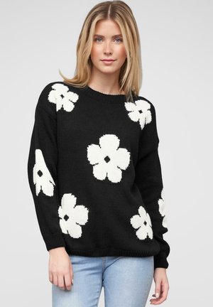 Cloud 5ive CREWNECK WITH FLOWERS - Jumper - black white