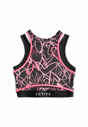 SPORTS CROP - Top - multi pink black graffiti heart