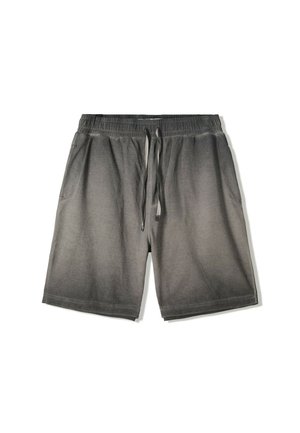 Grijze shorts van een gestructureerde stof, met een elastische tailleband en een trekkoord, zijzakken en een relaxte pasvorm.