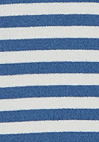 Tessuto a righe blu e bianche con strisce orizzontali evenly spaced, dal tatto morbido tipico del cotone o del tessuto jersey.