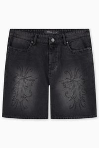 KNEE EMBROIDERY UNISEX - Calções de ganga - black washed