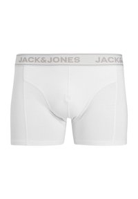 Fehér pamut boxer alsónadrág szürke elasztikus derékpánttal, rajta a "JACK & JONES" logóval. Sima textúra és testhezálló dizájn.